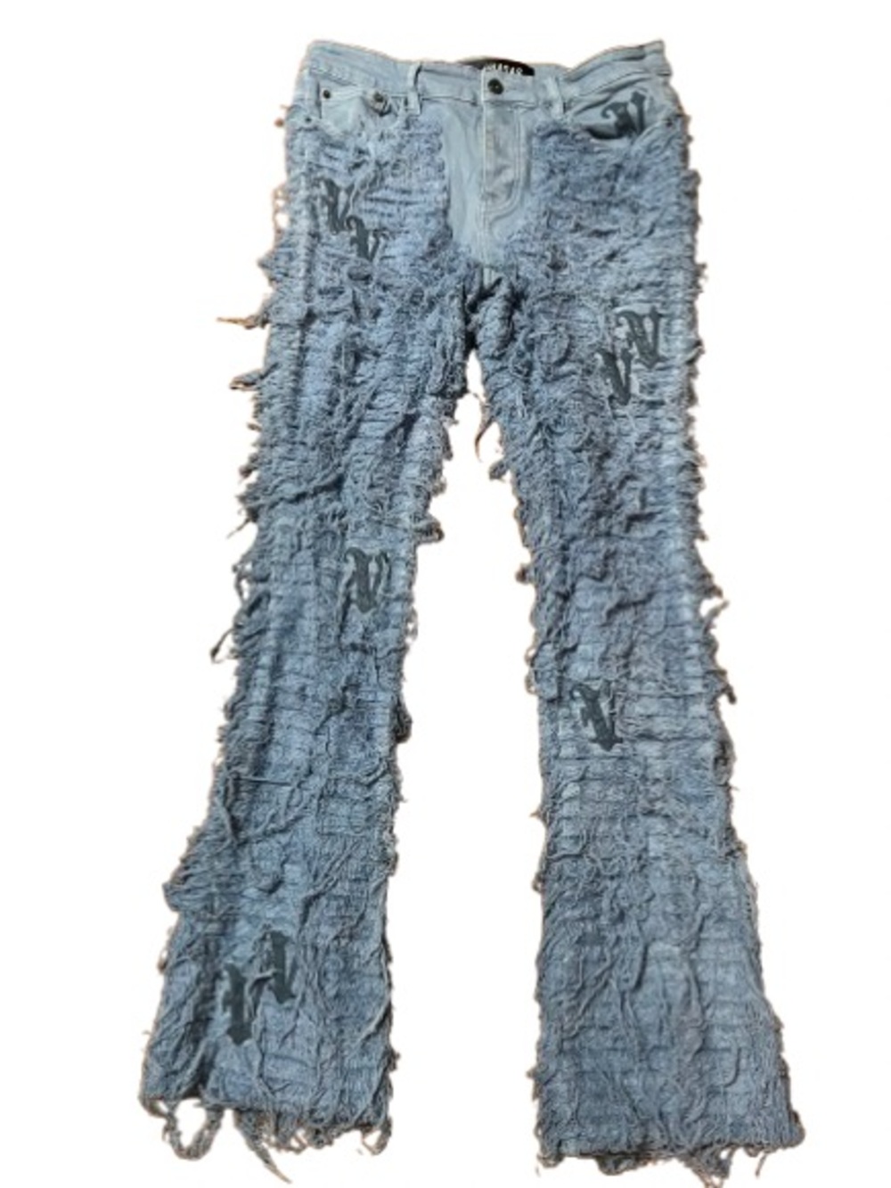 Valabasas Distressed Light Blue Denim Logo Jeans with Frayed Texture Size 34
